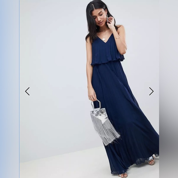ASOS Design Tall Pleated Crop Top Maxi Dress - Navy UK 16 / US L - Picture 5 of 7